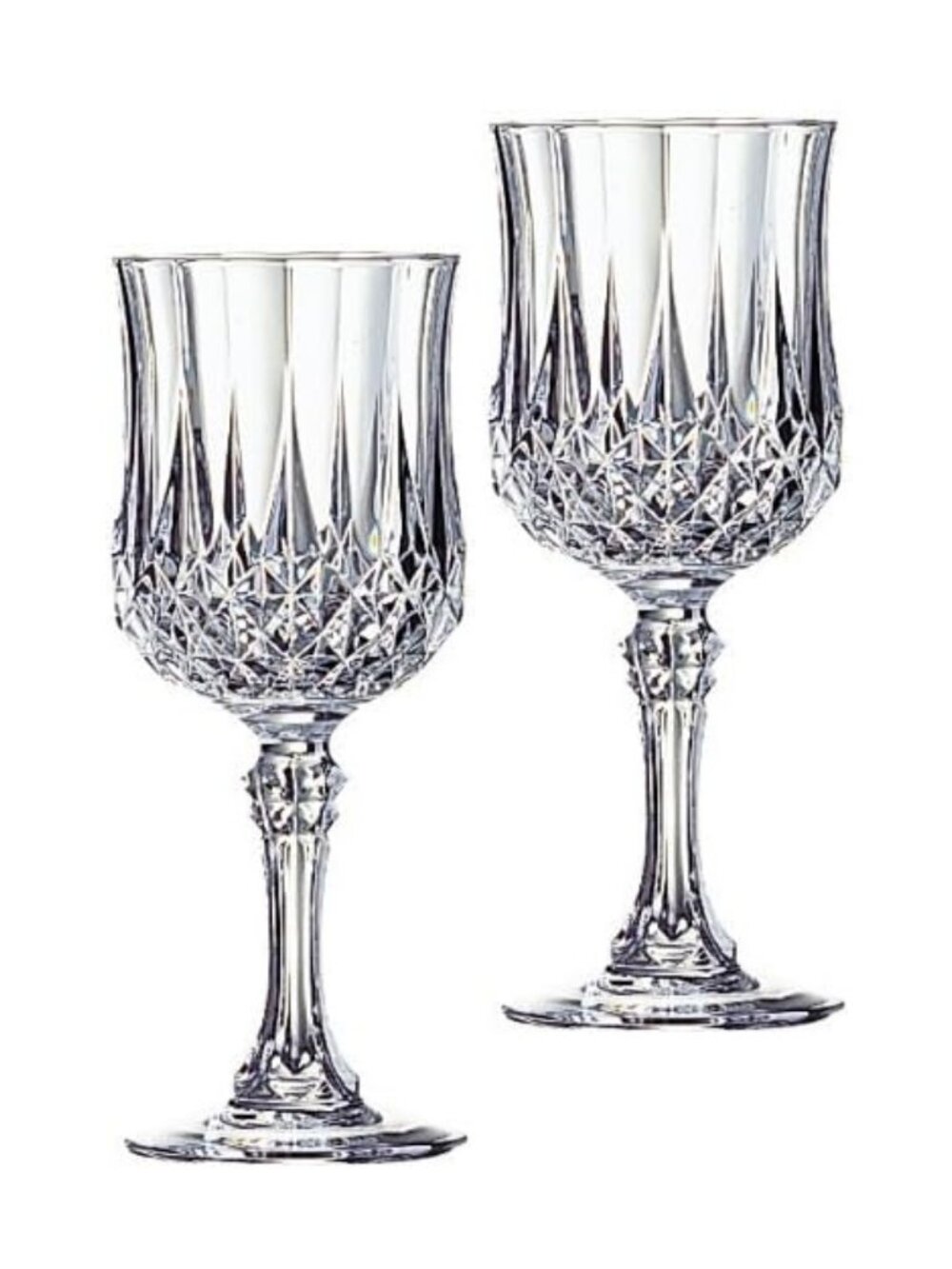 Cristal D’Arques Set of 2 Crystal Wine Goblets, 7+" Tall French Stem Glass